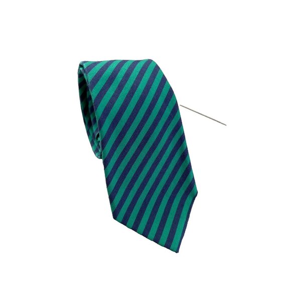 Zara Man Stripe Cotton Silk Tie Green / Blue - Picture 1 of 2